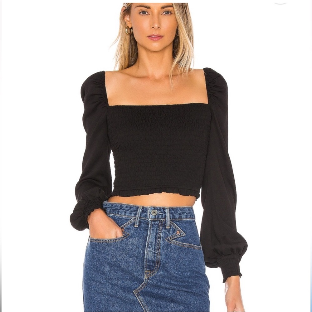 Superdown Tanya Smocked Crop Top Black Size XS